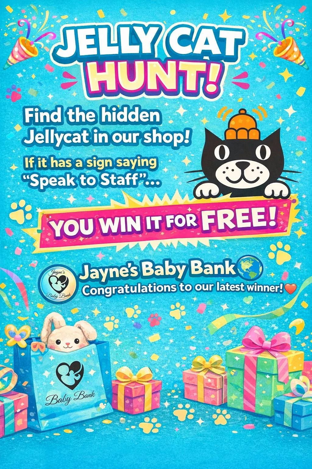 Photo from Jayne's Baby Bank (main page), 18 Feb 2026: Another Jelly Cat winner ! Brilliant well done ! Don't forget if you find a Jelly Cat in any of our shops you keep it for free! Offer/event 