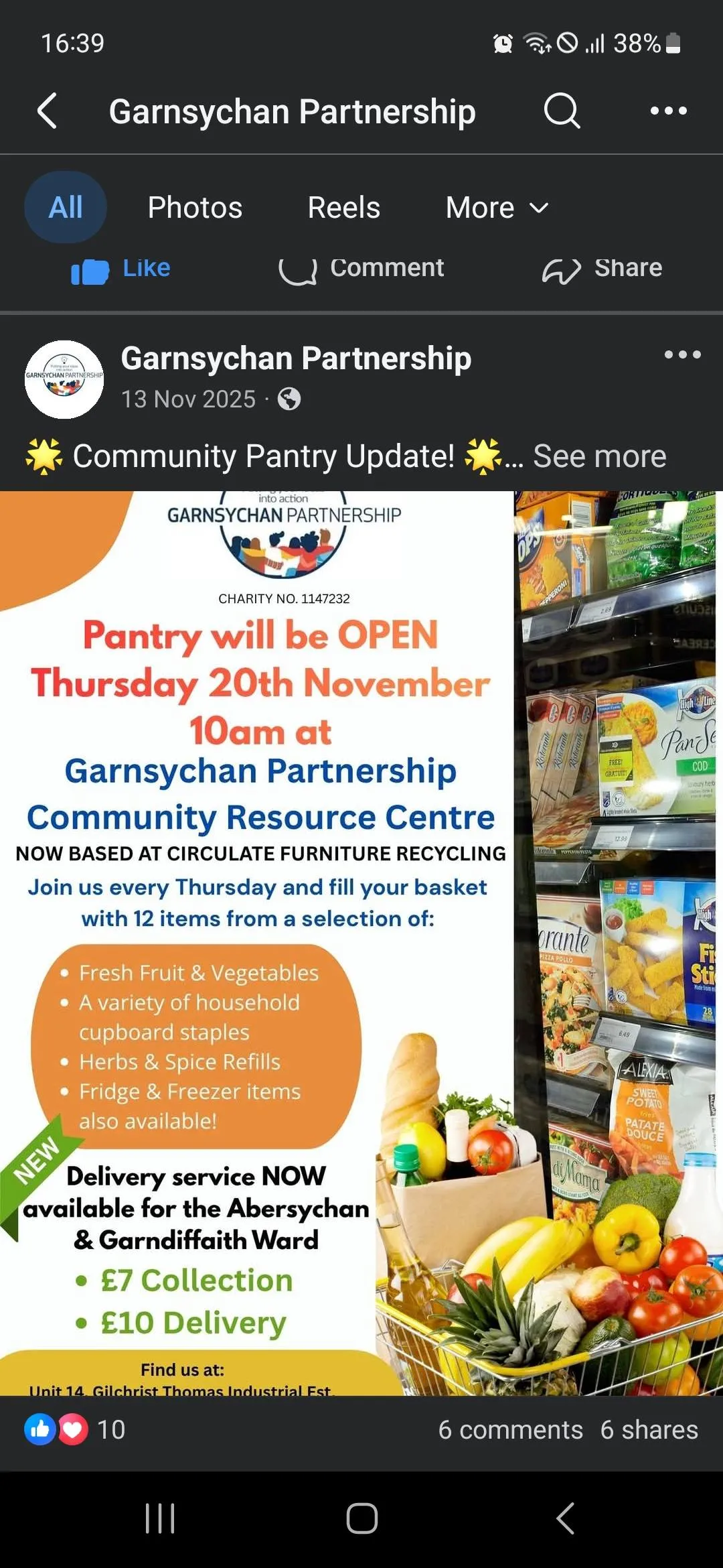 Photo from Jayne's Baby Bank (main page), 6 Feb 2026: Notice to changes in policy. So going forward we will charge £5 a pantry bag so that we are exactly the same as all the other charities /CIC