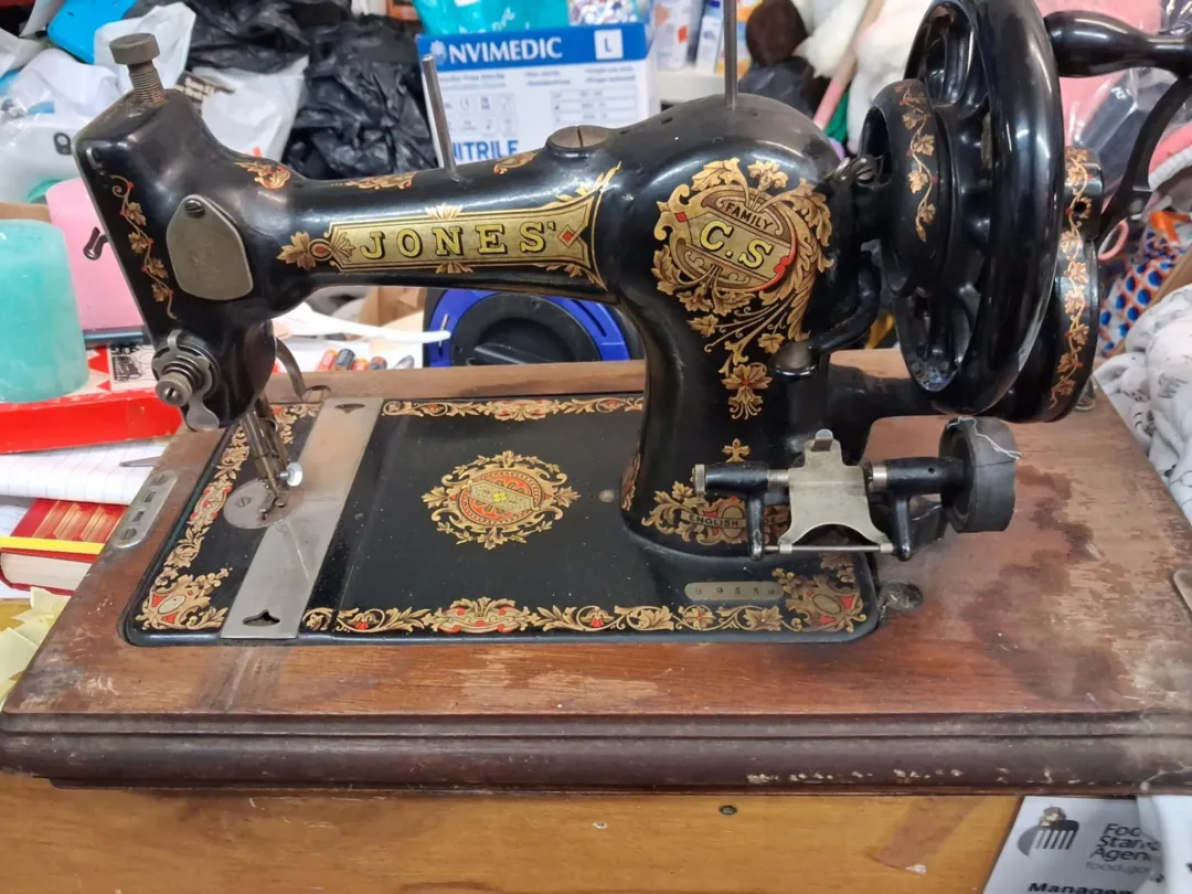 Photo from Jayne's Baby Bank (main page), 27 Sep 2025: Antique vintage collectable Jones sewing machine 1800 approx - working £125.00 please.
