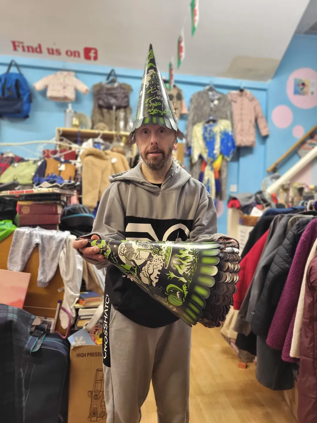 Photo from Jayne's Baby Bank (main page), 29 Oct 2024: Micheal, one of our regulars wanted to remind everyone we have free Halloween costume for children and Free hats for Halloween. Thanks Miche