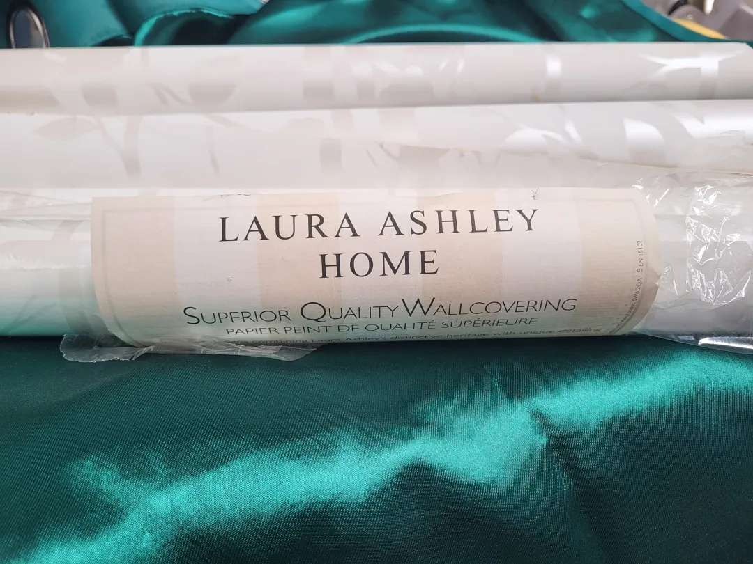 Photo from Jayne's Baby Bank (main page), 1 Jun 2024: 4 rolls of Laura Ashley Wall paper unwrapped £6 joblot Donation centre