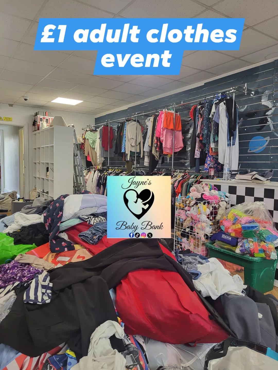 Photo from Jayne's Baby Bank (main page), 31 Aug 2025: Monday: Risca 10-3:30pm new volunteers only - over 200 adult clothes reduced to £1 Caerphilly 10 - 8 pm ish. I will attempt a live sale at 6