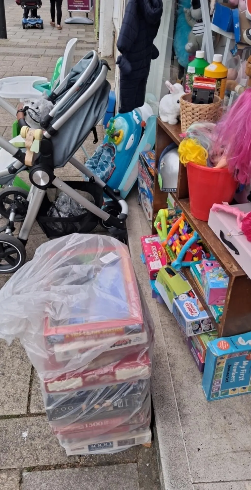 Photo from Jayne's Baby Bank (main page), 20 Oct 2025: Joblot of jigsaws bag £5 please Risca shop Joblot of dvds £10 please Risca shop Walker £45 please Stroller £70 please Risca shop High chair 