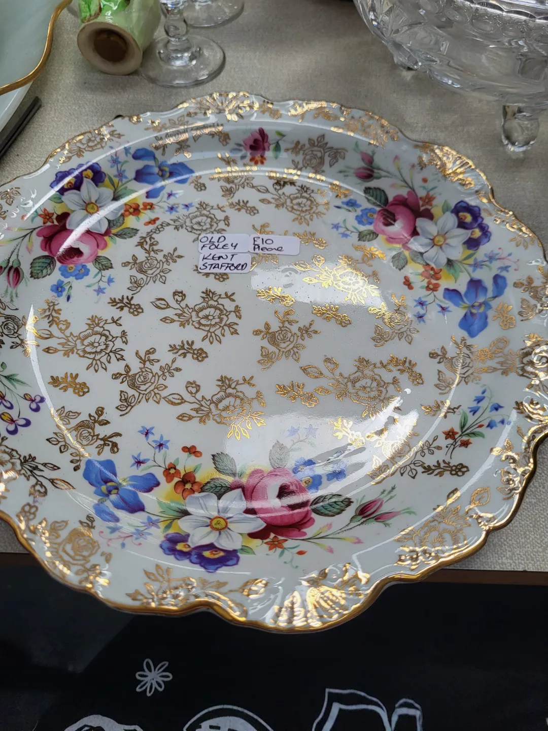 Photo from Jayne's Baby Bank (main page), 9 May 2024: Old Foley, James Kent LTD.Staffordshire cake plate £10 please Donation Centre
