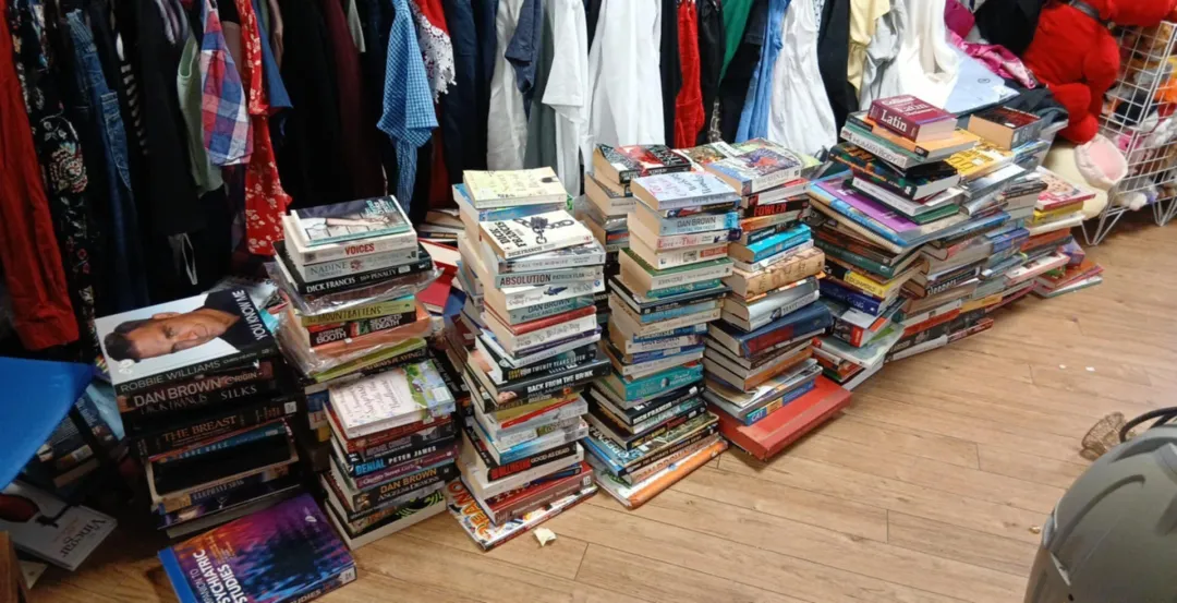 Photo from Jayne's Baby Bank (main page), 23 Jul 2025: Thank you to chloe for getting the books ready for me to reprice/sort ready for Dawn our book manager next week. - no staff to touch the boo