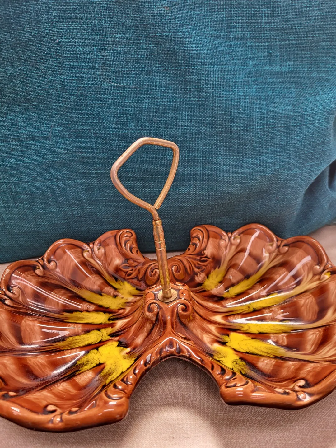 Photo from Jayne's Baby Bank (main page), 18 May 2024: £35 please Vintage BCM Belgo Ceramic Clam Shell Tidbit Tray MCM Canadian Lava Drip Glaze