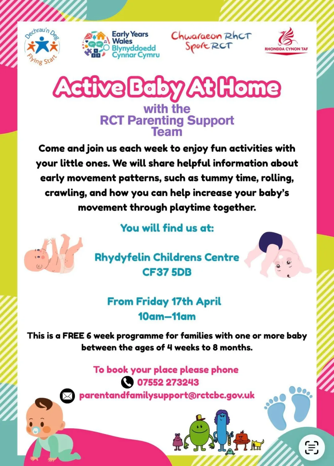 Photo from Jayne's Baby Bank (main page), 10 Mar 2026: FREE 6 week - Active Baby groups for birth to 8 months in various RCT locations - hosted by RCT Parenting Support Team - Starting April 17th