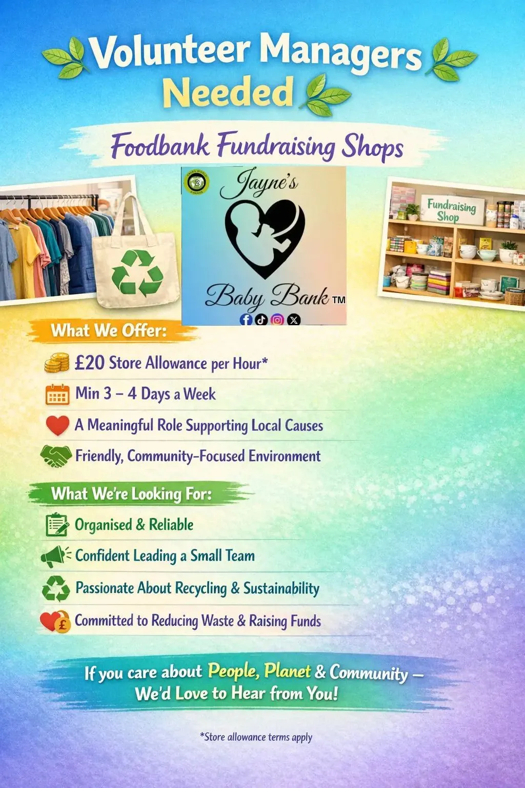 Photo from Jayne's Baby Bank (main page), 15 Feb 2026: RISCA (x2 managers to alternate - maximum 2 people volunteering a day). Only really need 1 person a day in Risca. CAERPHILLY SHOP /PENTREBAN