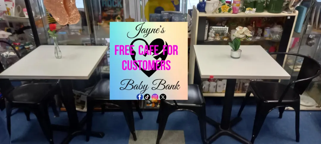 Photo from Jayne's Baby Bank (main page), 17 Feb 2025: Blackwood shop FREE cafe ready for customers. Market Place , Blackwood.
