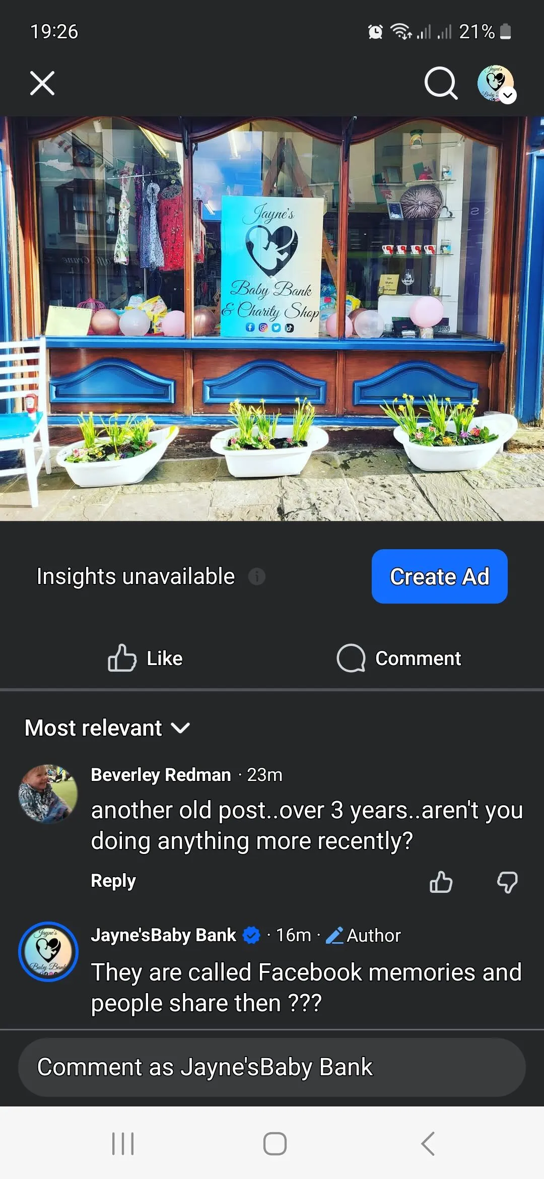 Photo from Jayne's Baby Bank (main page), 24 Feb 2026: Has anyone else got an issue with sharing Facebook memories? First time someone has commented on me sharing them???