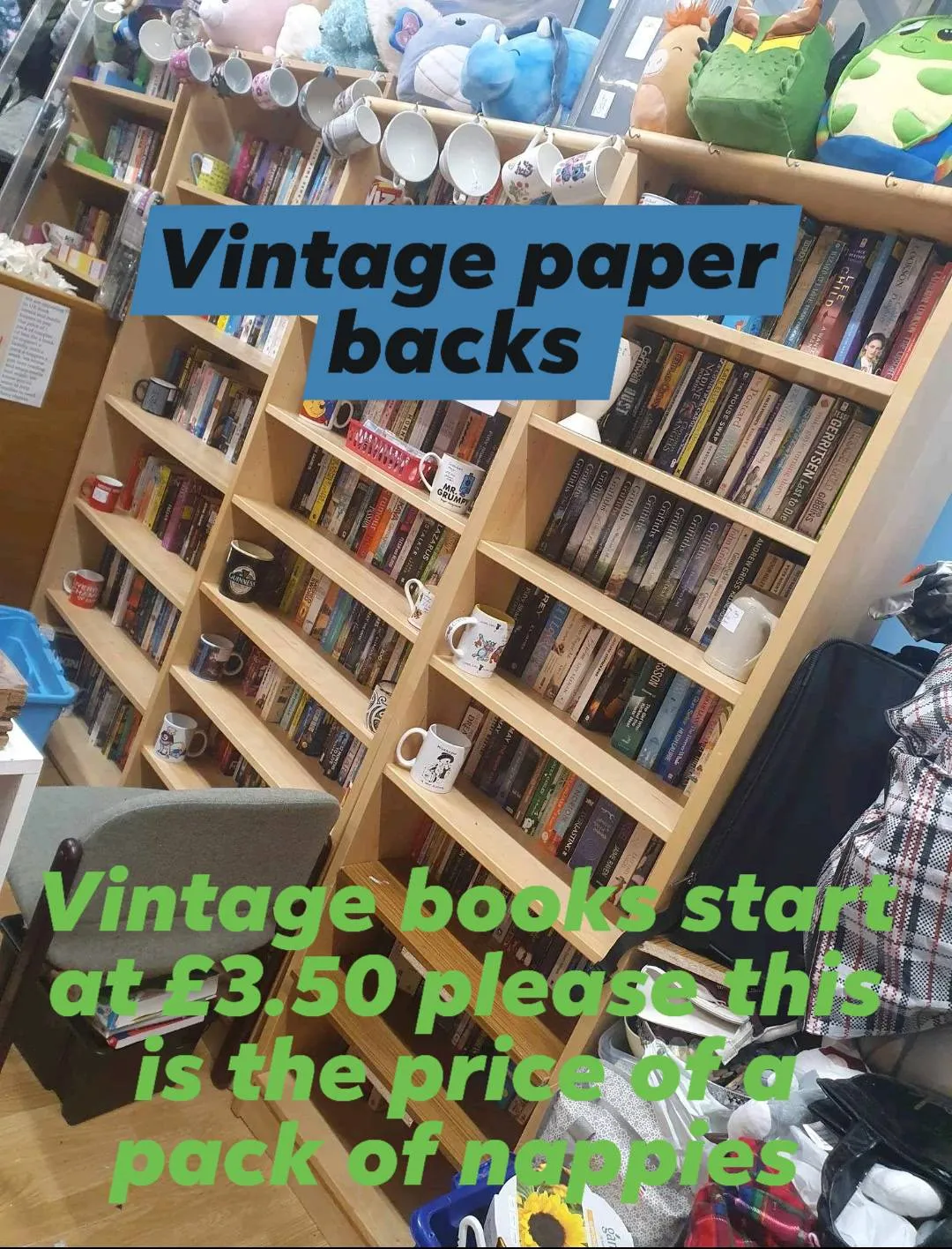 Photo from Jayne's Baby Bank (main page), 14 Apr 2025: Dawn our book manager has been in again today. She has sorted the Biographies and the Hard backs for customers . Dan sold £25 worth of vinta