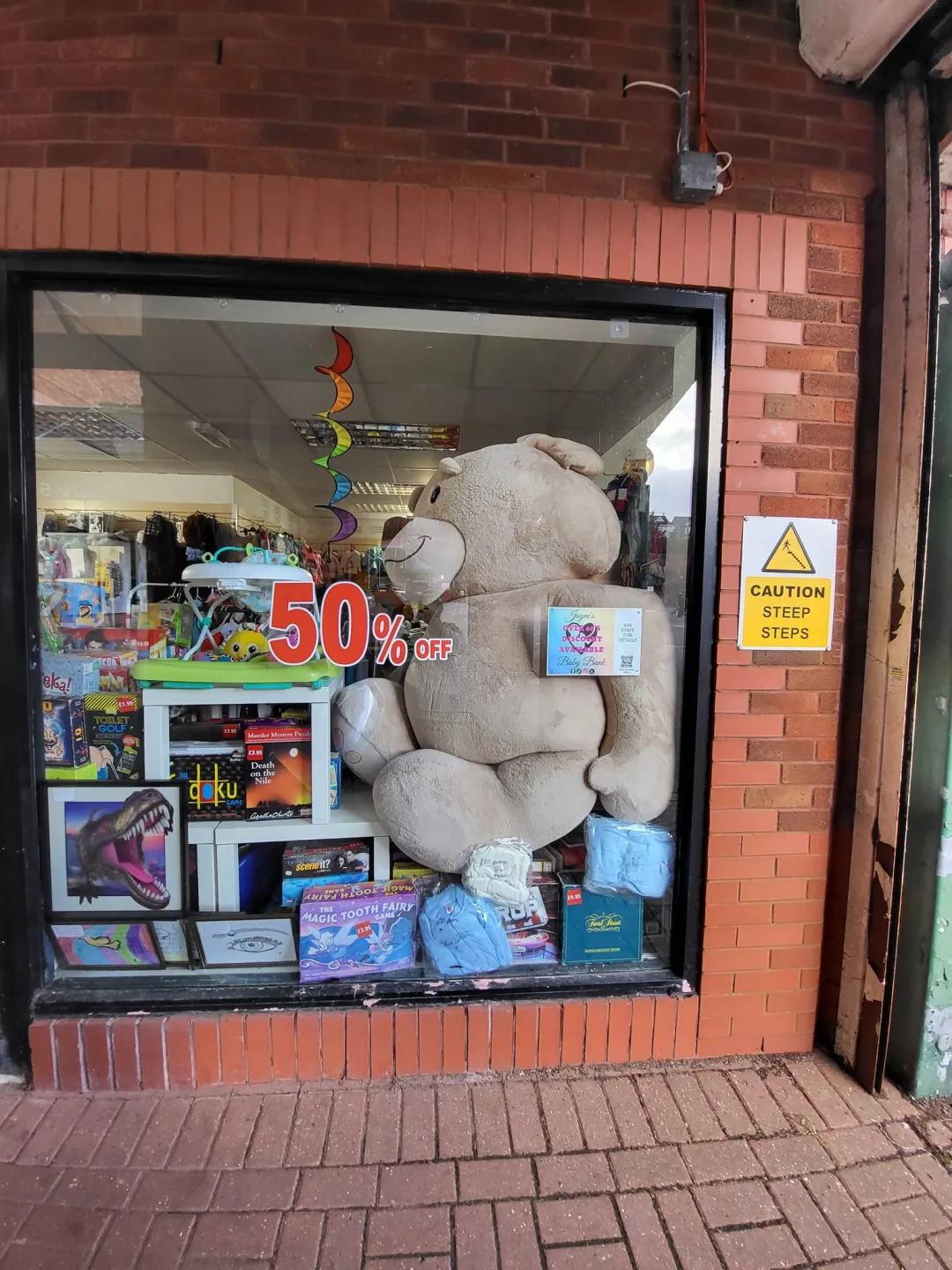 Photo from Jayne's Baby Bank (main page), 26 Feb 2025: Would any children like a photo with the FREE raffle bear? Because Dan can get him down and put a child's seat in his lap we can do this rea