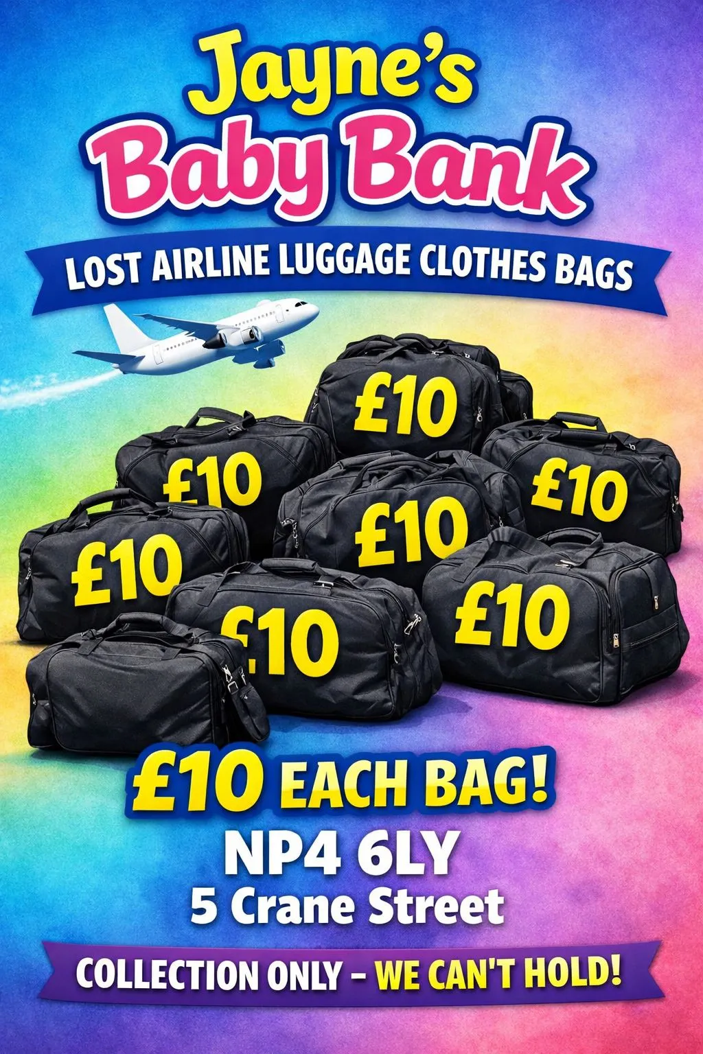 Photo from Jayne's Baby Bank (main page), 15 Mar 2026: Only Pontypool open tomorrow guys - 10- 330 approx. last chance to buy the £10 airport bags.