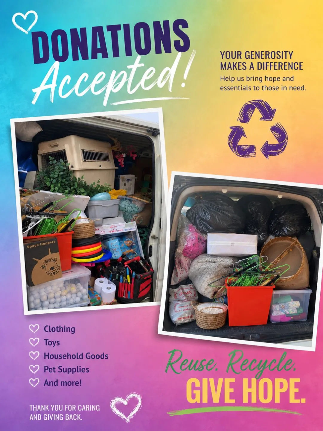 Photo from Jaynesbabybank Registered - cic, 25 May 2026: Give me plenty of notice for donations bigger than 3 bags full please guys. 2 or 3 days notice please it gives us chance to make room in our