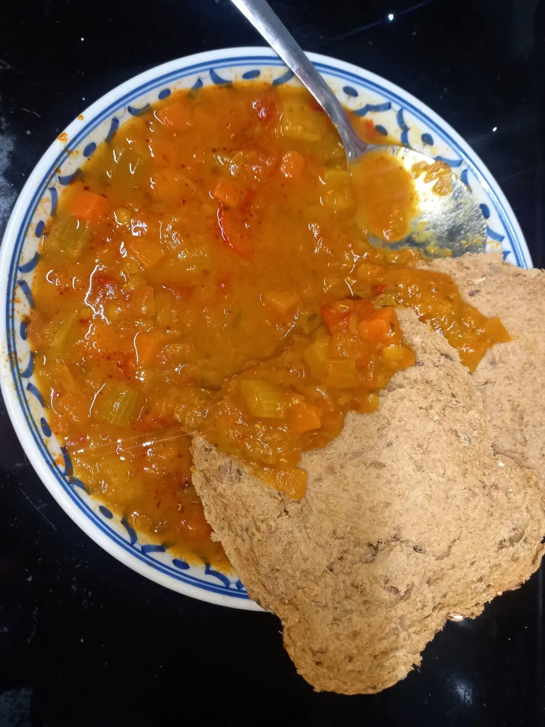 Photo from Jaynesbabybank Registered - cic, 7 Jul 2026: Spiced lentil curry with wholemeal bread.