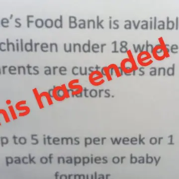 Image from Jayne's Baby Bank (Main Historical Profile), 6 Feb 2026: So these signs will be removed tomorrow 9am and going forward the signs will be £5 x1 bag Pantry items - 4 options.