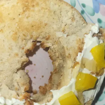 Image from Jayne's Baby Bank (Main Historical Profile), 21 Nov 2025: Toasted bagel and pepper from the church and cream cheese and hit honey 🍯 😋