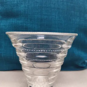Image from Jayne's Baby Bank (Main Historical Profile), 18 May 2024: Lalique style - a 'Meudon' style glass vase, clear , stepped conical form with beading to each step, unmarked, 12.5cm high £80 please Dc