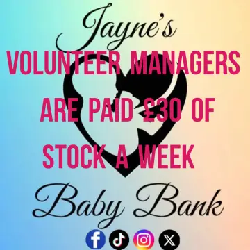 Image from Jayne's Baby Bank (main page), 5 Oct 2024: We are in need of volunteer managers. We pay our managers £30 in stock a week so it won't affect tax or benefits. You will need to declare i