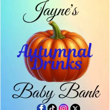 Image from Jayne's Baby Bank (main page), 5 Sep 2024: Mums I'm calling it - summer has been a wash out! 🌧 FREE autumnal drinks for customers and donators. You can use our cups in store or bring 