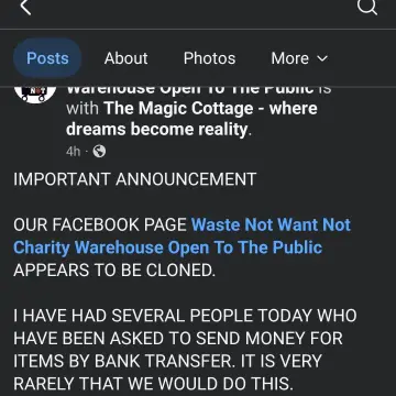 Image from Jayne's Baby Bank (Main Historical Profile), 12 Jan 2026: Our friend at Upcycle Torfaen and the The Magic Cottage - where dreams become reality have both had problems over the last week with fake ac