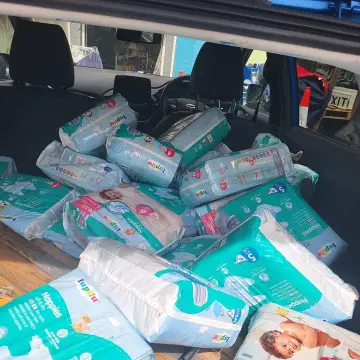 Photo from Jayne's Baby Bank (main page), 19 May 2025: Just a small selection of nappies we have provided from our food bank fundraising shops to Mothers in local communities for free.