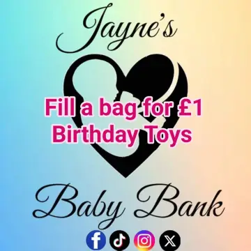 Photo from Jayne's Baby Bank (main page), 8 Jan 2025: We are in a position thanks to public support to increase our Christmas offer to children's birthdays offer. Fill a carrier bag for £1 of ag