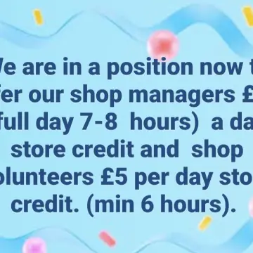 Photo from Jayne's Baby Bank (main page), 2 Feb 2025: Don't forget volunteers get 75% discount also and a free mircro meal for dinner (full day hours), free hot and cold drinks and snacks :) Thi