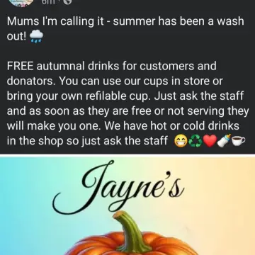 Image from Jayne's Baby Bank (main page), 8 Sep 2024: The syrups have arrived guys, and they are huge ☕️☕️☕️ Drinks are free to our customers. All we ask is that your support us with sales and d
