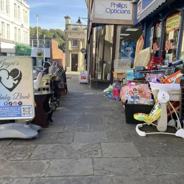 Image from Jayne's Baby Bank (main page), 29 Sep 2025: Pop into our shops today guys 75% off most items , extra 10% off if you are an over 60s, plus if you are a good customer/donator I've told t