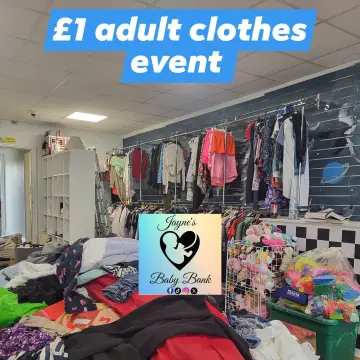 Image from Jayne's Baby Bank (main page), 31 Aug 2025: Monday: Risca 10-3:30pm new volunteers only - over 200 adult clothes reduced to £1 Caerphilly 10 - 8 pm ish. I will attempt a live sale at 6