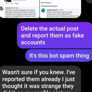 Image from Jayne's Baby Bank (Main Historical Profile), 18 Feb 2024: Gwent police virtual team are investigating the fake website and the bots if you get any on your pages can you .. Screen shot and send to po