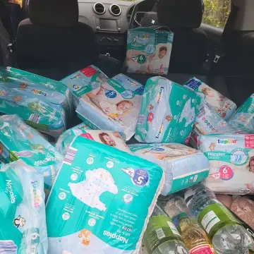 Photo from Jayne's Baby Bank (main page), 19 May 2025: Just a small selection of nappies we have provided from our food bank fundraising shops to Mothers in local communities for free.