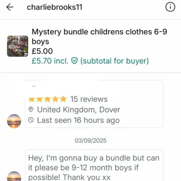 Image from Jayne's Baby Bank (main page), 12 Sep 2025: Lovely review form a Mother in Dover that was able to buy a mystery bag from us. Thank you