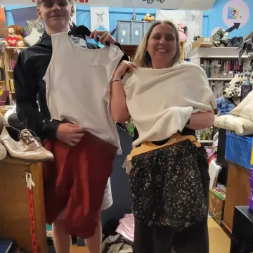 Image from Jayne's Baby Bank (main page), 28 Jul 2025: Mother and son duet hoping to win the dress like a granny comp at their local pub! Good luck guys and thank you for shopping with us ♻️❤️🍼👏🤣