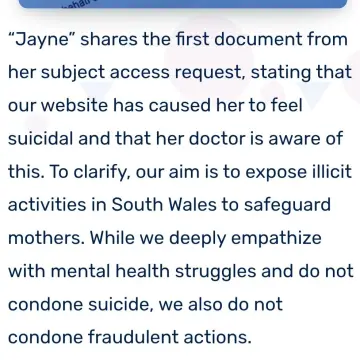 Photo from Jayne's Baby Bank (main page), 18 Jan 2025: Nice to see that even though I have been transparent and said I have been suicidal over this malicious website that Hayley Thomas and her fr