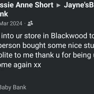 Photo from Jayne's Baby Bank (main page), 11 Mar 2025: Another lovely review come up on our memories