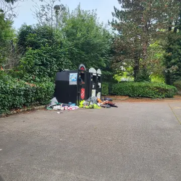 Image from Jayne's Baby Bank (main page), 6 Sep 2025: We are open all day in Caerphilly for donations- all that will go in landfill and the major charities with these bins don't care its just ca