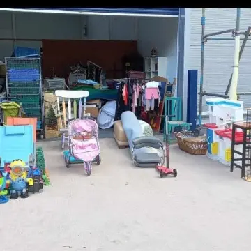 Image from Jayne's Baby Bank (Main Historical Profile), 8 Jun 2024: Dan's getting out the 50p-£1 crates at the Donation Centre. All need to go!