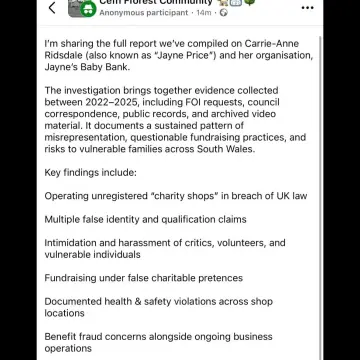Image from Jayne's Baby Bank (main page), 31 Aug 2025: Guys can you report this post multiple times to Facebook please . They are obsessed. They are even following me a bout now. The police are f