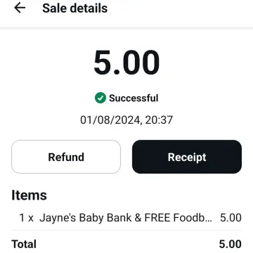 Image from Jayne's Baby Bank (main page), 1 Aug 2024: Someone has made a donation out of hours going past the shops. ! Thank you - that will go towards nappies/foodbank