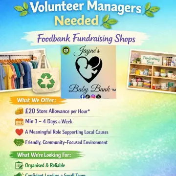 Image from Jayne's Baby Bank (Main Historical Profile), 15 Feb 2026: RISCA (x2 managers to alternate - maximum 2 people volunteering a day). Only really need 1 person a day in Risca. CAERPHILLY SHOP /PENTREBAN