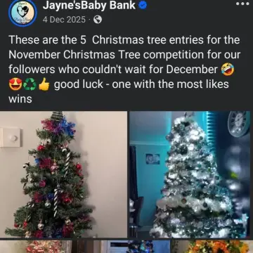 Image from Jayne's Baby Bank (Main Historical Profile), 24 Jan 2026: We been accused of running a fake Christmas tree competition by Zoe Powell (never met her), why would we offer a ,£20 voucher for our shop f