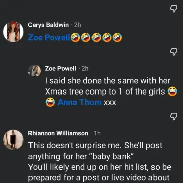 Image from Jayne's Baby Bank (Main Historical Profile), 24 Jan 2026: We been accused of running a fake Christmas tree competition by Zoe Powell (never met her), why would we offer a ,£20 voucher for our shop f