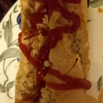 Image from Jayne's Baby Bank (Main Historical Profile), 8 Apr 2026: Pre midnight snack! Couldn't wait! Toasted sage and onion cheese bagette with onion and garlic salt and sauce and saffron This isn't M&S Foo