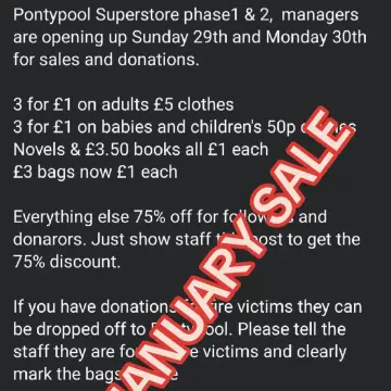 Photo from Jayne's Baby Bank (main page), 2 Jan 2025: PONTYPOOL SUPERSTORE OPEN TODAY. MASSIVE JANUARY DISCOUNTS. (For families not resellers). New volunteers welcome to come in for first shift 