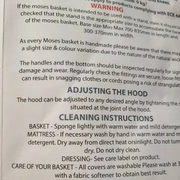 Photo from Jayne's Baby Bank (main page), 15 Jan 2025: Moses basket safety info.