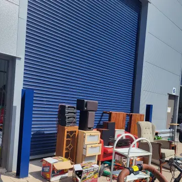 Image from Jayne's Baby Bank (main page), 20 Aug 2024: No access inside today guys due to us having donations to sort. There is a no entry to public sign on the door . Thank you