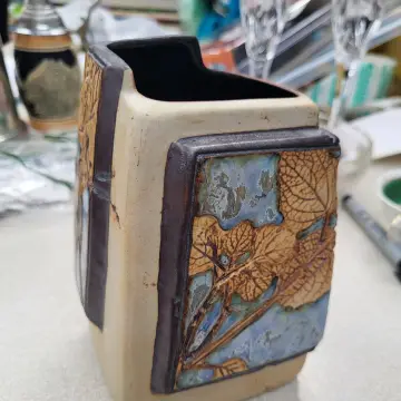 Image from Jayne's Baby Bank (Main Historical Profile), 9 May 2024: Malaysia Handicrafts Studio Pottery Tenmoku Pottery Leaf Pattern £25 please Dc