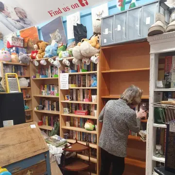 Photo from Jayne's Baby Bank (main page), 19 May 2025: Dawn looks happy with her ever expanding vintage book shops. If you want a chat about authors now would be your chance to pop in a meet Dawn